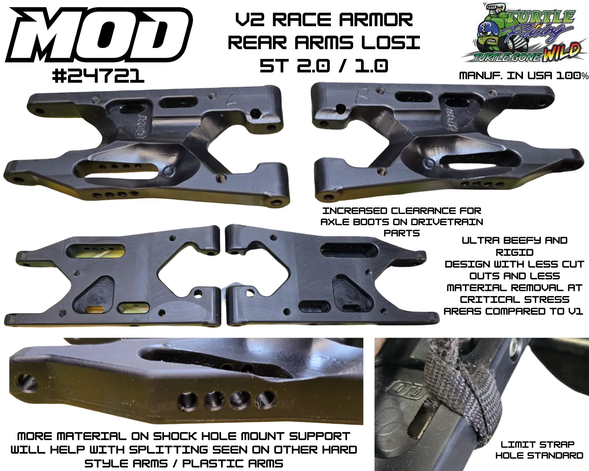 MOD Race Armor V2 Losi 5T/2.0 Rear Arms (L&R) 24721 - Image 4